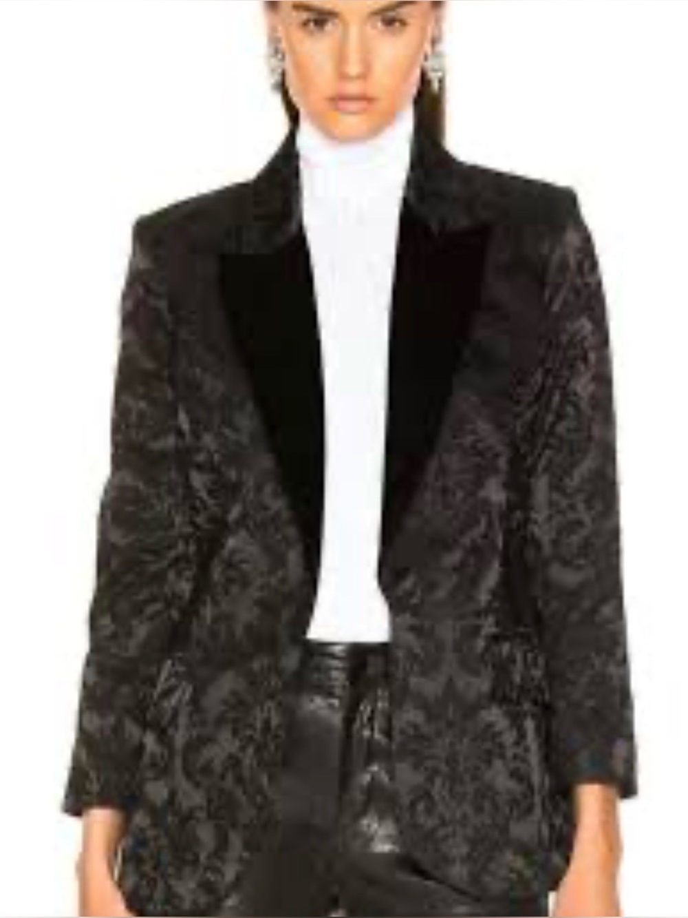 L'Agence Neval Black Brocade Blazer with Velvet Lapels
